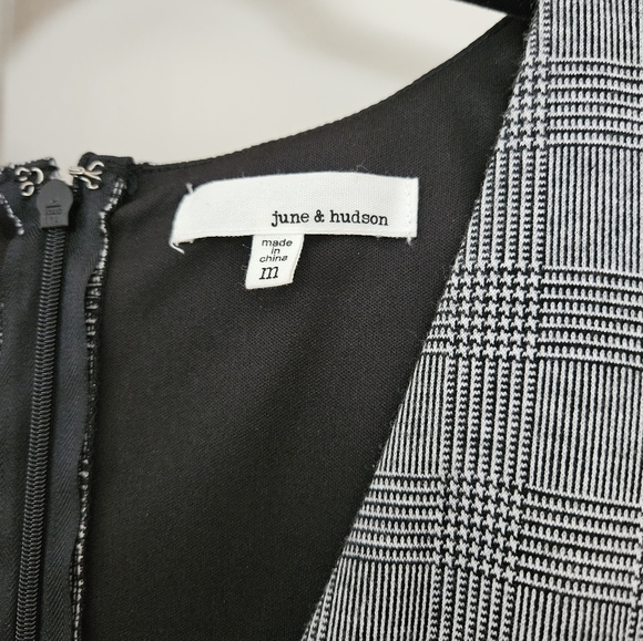 June & Hudson Black White Houndstooth Romper Wide Leg Jumpsuit - Picture 3 of 9